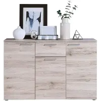 Forte : Comodino con 3 ante e 1 cassetto, realizzato in materiale composito, finitura "Sandeiche" (rovere chiaro), dimensioni 41,5