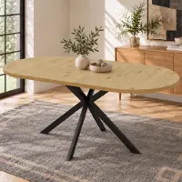 Ninkear Tavolo da pranzo allungabile, dimensioni 160/120 x 80 cm, per 4-6 persone, forma ovale, gambe in metallo, finitura effetto legno