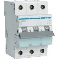 Hager Interruttore LS a 3 poli 6 kA caratteristica B 10 A 3 moduli MBN310, 1 pz.