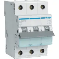 Hager MBN313. Corrente nominale: 13 A, Tensione bobina: 500 V. Tipo: tipo B, Quantità moduli (max): 3 moduli (MBN313)