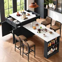 Sonstiges Tavolino da bar estensibile con spazio contenitivo, dimensioni 133-202x70x93,5 cm, aspetto marmo, bianco e nero