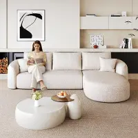 STILVORA Divano angolare , 266 cm, a forma di L, imbottito con spugna, divano modulare senza necessità di montaggio, divano per soggiorno, colore bianco