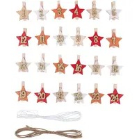 Dripio Calendario dell'Avvento con numeri da 1 a 24 stampati su clip, dimensioni 4x4,8 cm, con cordoncino, confezione da 1 set