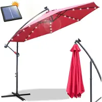 Sonstiges Ombrellone da giardino con manovella, diametro 300 cm, colore rosso, con luci LED solari, resistente all'acqua, inclinabile