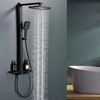 Homelody Sistema doccia con termostato e ripiano in vetro, colore nero