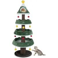 Goplus tiragraffi natalizio, albero di Natale a torre per gatti da 179 cm con grotta per gatti, piattaforme, palline e tiragraffi, albero per gatti grandi e piccoli