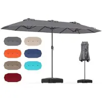 Goplus Ombrellone doppio con base, 400 x 200 cm, XXL. Ombrellone per terrazza con manovella, protezione UV 30+, colore grigio