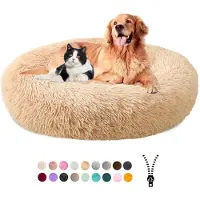 Sonstiges Cuccia per cani a forma di ciambella, in peluche, lavabile, con rivestimento removibile e base antiscivolo, diametro 40 cm, color pesca