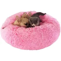 Sonstiges Cuccia per animali domestici a forma di ciambella, auto-riscaldante, rotonda, traspirante, in peluche, rosa, 60 cm