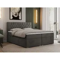 MKS Meble Letto continentale Boxspring PERA con contenitore - 160x200 cm - Media rigidità (H3) | Grigio velluto - Topper T25