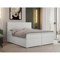 MKS Meble Letto continentale Boxspring PERA con contenitore - 160x200 cm - Rigido (H4) | Ecopelle bianca - Topper T25