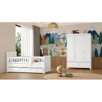 JVmoebel Set completo per cameretta per bambini, con letto e armadio in legno, entrambi di colore bianco