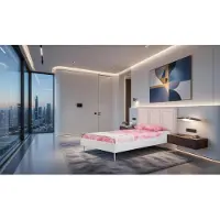 JVmoebel Letto con testiera rosa e struttura in legno, ideale per una camera da letto moderna