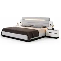 Xl Moebel Gmbh Confortevole set da camera da letto bianco con letto matrimoniale e 2 comodini in legno