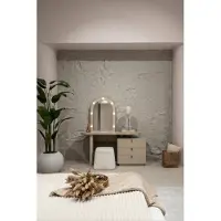 JVmoebel Set per camera da letto, composto da: comò da trucco, specchio, pouf, colore beige, stile moderno, tonalità chiara