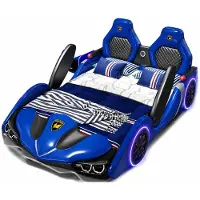 Xl Moebel Gmbh Letto a forma di auto blu, con luci LED e altoparlante Bluetooth, ideale per bambini