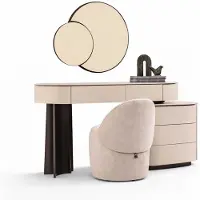 JVmoebel Toeletta di design beige con specchio e sgabello in stile moderno