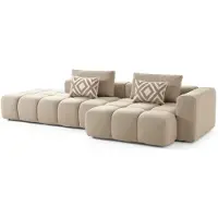 JVmoebel Divano ad angolo a forma di "L", beige, rivestito in tessuto, moderno, dal design elegante e confortevole