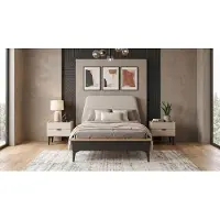 Xl Moebel Gmbh Letto per ragazzi color beige con testiera imbottita e comodini moderni