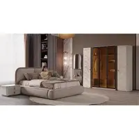 JVmoebel Set per camera da letto: letto, armadio, comodino, specchio, colore beige, stile moderno e