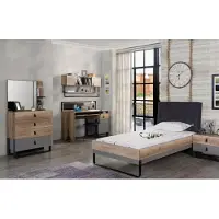 JVmoebel Set per camera da letto per ragazzi: letto, scrivania, cassettiera, comodino, libreria, specchio