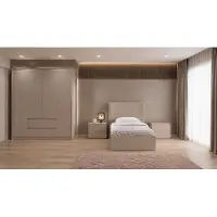 JVmoebel Letto, armadio e comodini moderni color beige per una camera da letto per adolescenti, adatti a ragazze