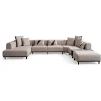 Xl Moebel Gmbh Divano ad angolo a forma di "U", beige, in tessuto, con struttura in legno, design moderno e contemporaneo, tinta unita, confortevole