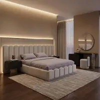 JVmoebel Set per camera da letto moderno, beige e nero, elegante, composto da letto e tavolino da trucco