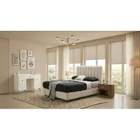 JVmoebel Set per camera da letto: letto, testiera, comodino. Design moderno, legno bianco, confortevole