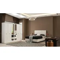 JVmoebel Set per camera da letto: letto, testiera, comodino. Comodo, spazioso, bianco, elegante