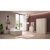 JVmoebel Camera da letto moderna per adolescenti, color beige, comprensiva di letto, armadio, cassettiera, comodini