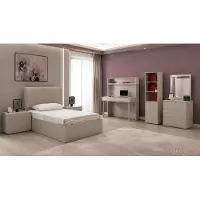 JVmoebel Camera da letto per adolescenti in tonalità beige: letto, cassettiera, comodini, scrivania, libreria, design moderno