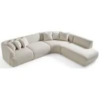 Xl Moebel Gmbh Divano ad angolo a forma di "L", design curvo, rivestito in tessuto beige, ideale per il soggiorno, confortevole