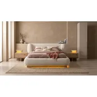 JVmoebel Bett con 2 comodini, mobiletto singolo, camera da letto moderna, colore beige, design delicato