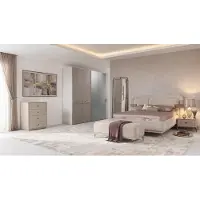 Xl Moebel Gmbh Armadio, 2 comodini, cassettiera, beige, design moderno, letto matrimoniale