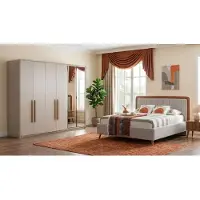 JVmoebel Set per camera da letto: letto, comodino, stile scandinavo, colore beige, design universale