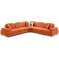 Xl Moebel Gmbh Divano angolare grande, rivestito in tessuto arancione, comodo, dal design moderno, ideale per il soggiorno, forma a L