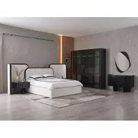 JVmoebel Set di mobili moderni, bianco e nero, elegante, composto da letto, armadio e tavolino da trucco