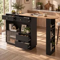 OKWISH Tavolino allungabile per barba, con spazio contenitore e illuminazione LED, tavolino girevole con ripiano, tavolino da bistrot per cucina e sala da pranzo, nero