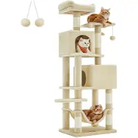 BellaFurn Albero per gatti beige con tiragraffi – Sisal, peluche – stabile – 49 x 40 x 155 cm