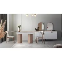 Xl Moebel Gmbh Set moderno per sala da pranzo: tavolo allungabile, mobile TV, credenza in legno beige