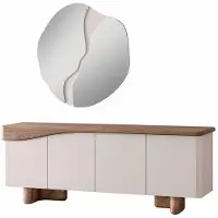 Xl Moebel Gmbh Set da pranzo completo con credenza e specchio, realizzato interamente in legno,