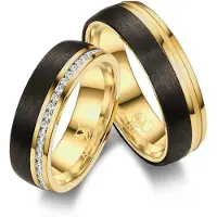 MARRYA Anello 'CA-02 Ehering aus Carbon + Edelstahl - Schwarz - Gold Farben' oro