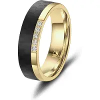 MARRYA Anello 'ES-24 Ehering aus Edelstahl - Gold plattiert mit Carbon' nero