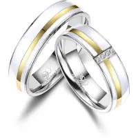 MARRYA Anello 'ES-39 Ehering aus Edelstahl & Emaille - WEIß & Gold plattiert' bianco