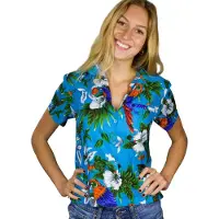 King Kameha Camicia da donna 'Cherryparrot' turchese