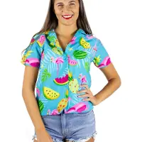 King Kameha Camicia da donna 'Flamingo Melone' turchese