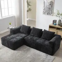 Kein Hersteller Divano modulare moderno, divano a forma di L, divano a 3 posti, non richiede installazione, divano in velluto con chaise longue e braccioli, 3 cuscini, tasca laterale per il telecomando, colore nero