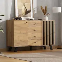 Kein Hersteller Mobile contenitore per soggiorno, dimensioni 120x38x75, design moderno, 4 cassetti, tavolino laterale, 2 ante, 5 gambe in legno massello