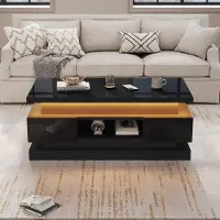 Ropilly Tavolino da divano, dimensioni 100 x 50 x 40 cm, realizzato in pannello di particelle al 100%, colore nero, tavolino da divano con altezza regolabile, dotato di 2 cassetti e illuminazione LED